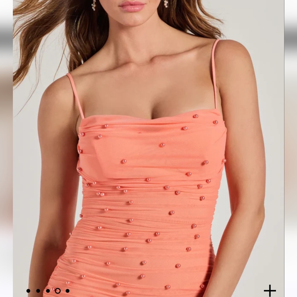 NWT Windsor "Kristen" faux pearl mini party dress- coral, size medium - Picture 4 of 5